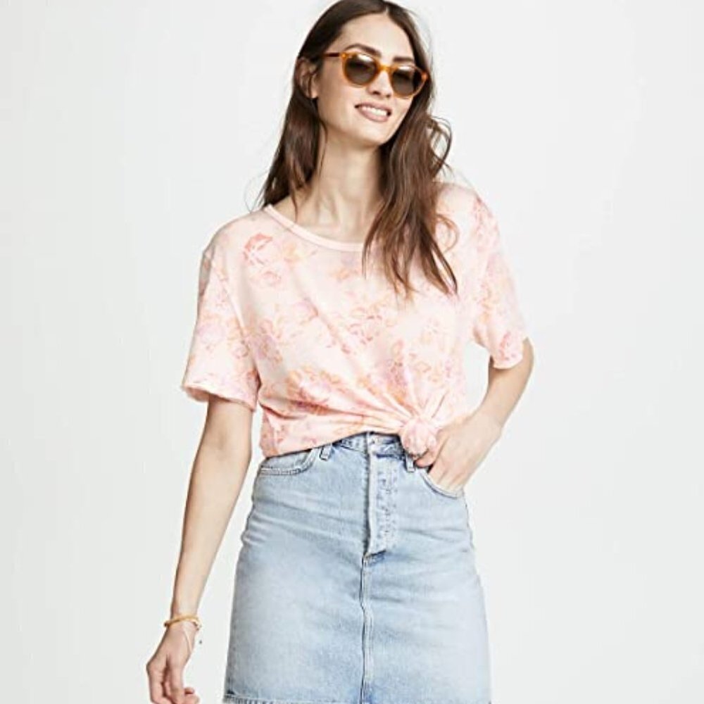 EUC Free People Tourist Floral Short Sleeve T-shirt in Blush Combo Size Medium